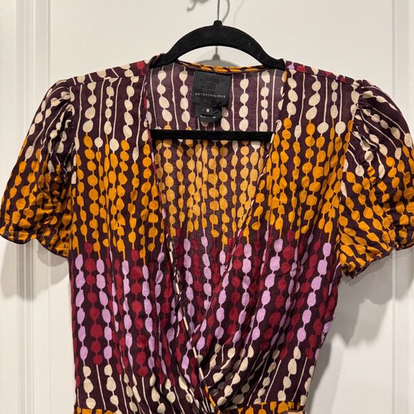 RARE Anna Sui x Anthropologie Silk Blend Wrap Graphic Print Dress Sz 8 - Picture 3 of 6